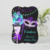 Fabulous Paars Blauwgroen Black Masquerade Party 3 Kaart (Staand voorkant)