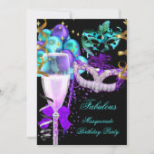 Fabulous Paars Blauwgroen Black Masquerade Party Kaart (Voorkant)