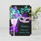 Fabulous Paars Blauwgroen Black Masquerade Party Kaart (Staand voorkant)