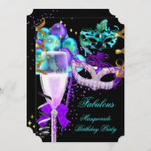 Fabulous Paars Blauwgroen Black Masquerade Party Kaart (Voorkant / Achterkant)