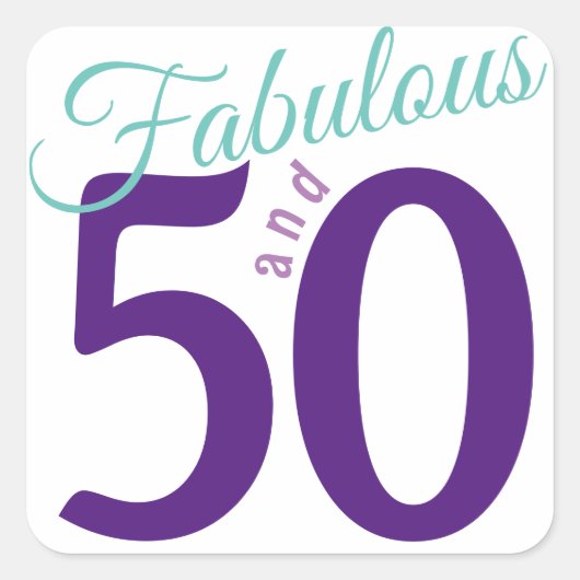 Fabulous Paars Blauwgroen Simple Modern 50th Birth Vierkante Sticker (Voorkant)