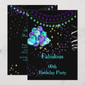 Fabulous Paars Blue Birthday Party Kaart (Voorkant / Achterkant)