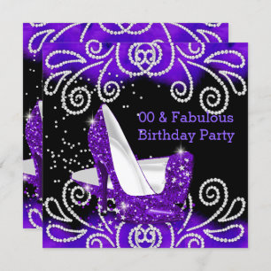 Fabulous Paars Glitter High Heels Birthday Party Kaart
