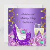 Fabulous Paars Glitter High Heels Champagne Kaart (Voorkant)