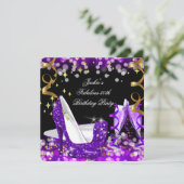 Fabulous Paars Glitter High Hiel 50th Birthday 2 Kaart (Staand voorkant)