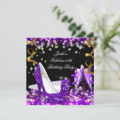 Fabulous Paars Glitter High Hiel 50th Birthday Kaart (Staand voorkant)