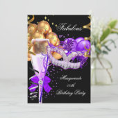 Fabulous Paars Gold Black Masquerade Party 4 Kaart (Staand voorkant)