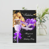Fabulous Paars Gold Black Masquerade Party 4 Kaart (Staand voorkant)