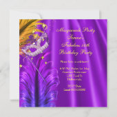 Fabulous Paars Gold Masquerade Birthday Party Kaart (Achterkant)