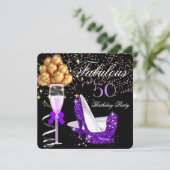 Fabulous Paars Heels Gold Black Birthday Party Kaart (Staand voorkant)