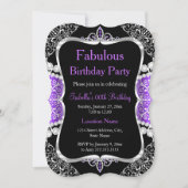Fabulous Paars Silver Black Party Invitation Kaart (Voorkant)