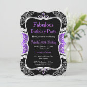 Fabulous Paars Silver Black Party Invitation Kaart (Staand voorkant)