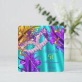 Fabulous Paarse Blauwgroen Masquerade Birthday Par Kaart (Staand voorkant)