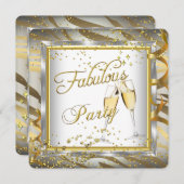 Fabulous Party Champagne Zebra Cream Gold Silver 2 Kaart (Voorkant / Achterkant)