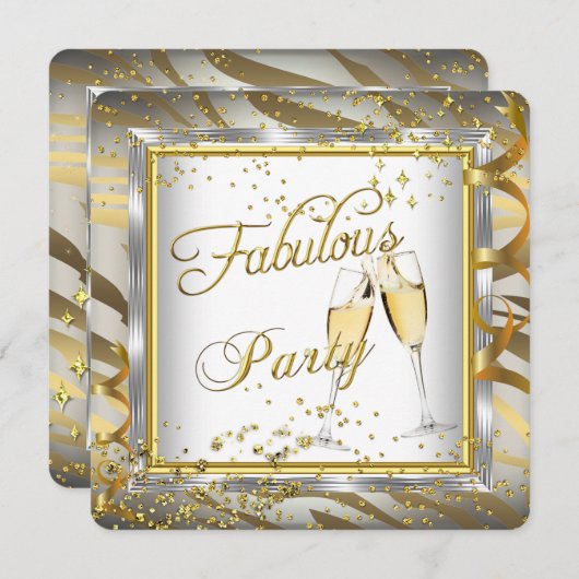 Fabulous Party Champagne Zebra Cream Gold Silver 2 Kaart (Voorkant / Achterkant)