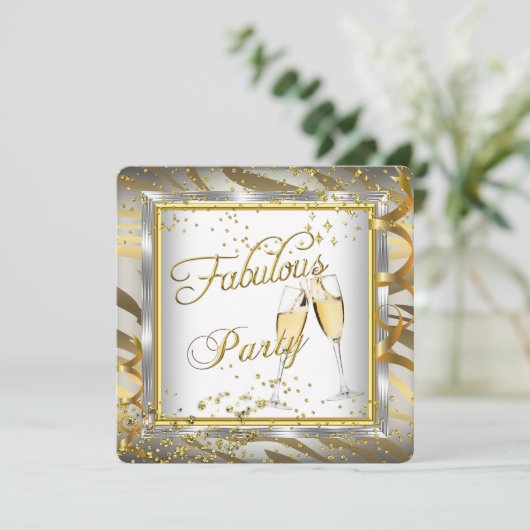 Fabulous Party Champagne Zebra Cream Gold Silver 2 Kaart (Staand voorkant)