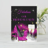 Fabulous Party Glitter Hot Pink Champagne Kaart (Staand voorkant)