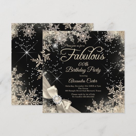 Fabulous Party Pearl Bow Beige Black Snowflake Kaart (Voorkant / Achterkant)