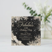 Fabulous Party Pearl Bow Beige Black Snowflake Kaart (Staand voorkant)