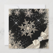 Fabulous Party Pearl Bow Beige Black Snowflake Kaart (Achterkant)