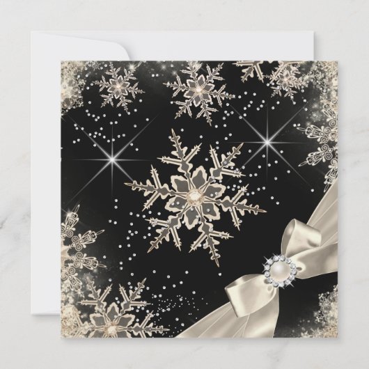Fabulous Party Pearl Bow Beige Black Snowflake Kaart (Achterkant)