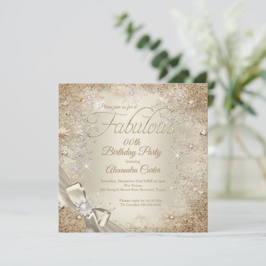 Fabulous Pearl Bow Beige Cream Gold Snowflake Kaart (Staand voorkant)