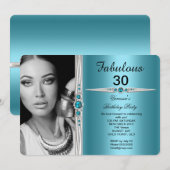 Fabulous Photo Birthday Party Blauwgroen Blue Kaart (Voorkant / Achterkant)