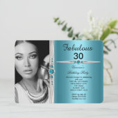 Fabulous Photo Birthday Party Blauwgroen Blue Kaart (Staand voorkant)