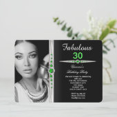 Fabulous Photo Birthday Party Lime Green Black 2 Kaart (Staand voorkant)