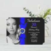 Fabulous Photo Birthday Party Royal Blue Black Kaart (Staand voorkant)