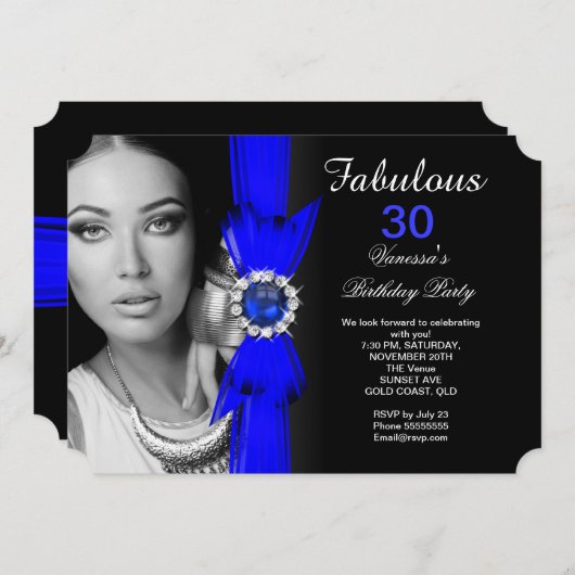 Fabulous Photo Birthday Party Royal Blue Black Kaart (Voorkant / Achterkant)