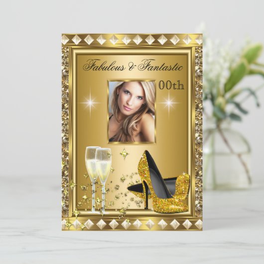 Fabulous Photo Gold Glitz Glam Hollywood Birthday Kaart (Staand voorkant)