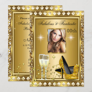 Fabulous Photo Gold Glitz Glam Hollywood Birthday Kaart