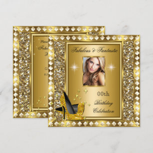 Fabulous Photo Gold Glitz Glam Hollywood Birthday Kaart