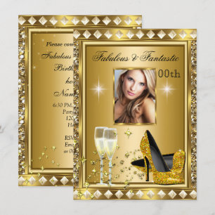 Fabulous Photo Gold Glitz Glam Hollywood Birthday Kaart