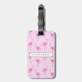 Fabulous Pink Flamingo Waterverf Patroon Bagagelabel
