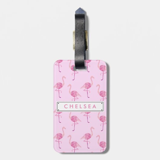 Fabulous Pink Flamingo Waterverf Patroon Bagagelabel (Achterkant verticaal)