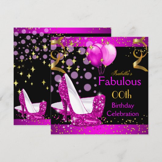 Fabulous Pink High Heels Gold Birthday Party Kaart (Voorkant / Achterkant)