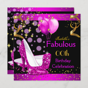 Fabulous Pink High Heels Gold Birthday Party Kaart
