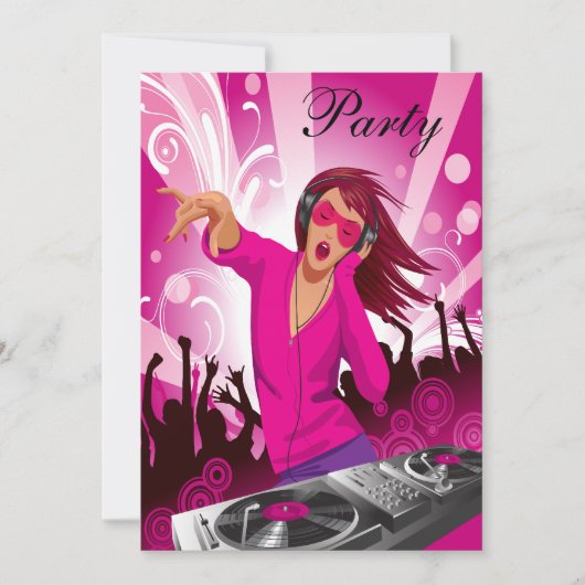 Fabulous Pink Lady DJ Party Kaart (Voorkant)