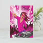 Fabulous Pink Lady DJ Party Kaart (Staand voorkant)