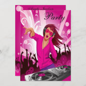 Fabulous Pink Lady DJ Party Kaart (Voorkant / Achterkant)