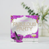 Fabulous Pink Paars Silver Glitter Birthday Party Kaart (Staand voorkant)