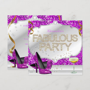 Fabulous Pink Paars Silver Glitter Birthday Party Kaart