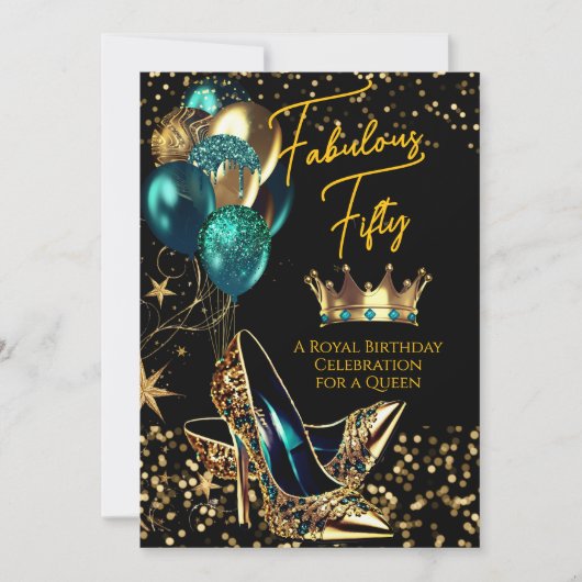 Fabulous Queen Blauwgroen Crown Gold hakken Verjaa Kaart (Voorkant)