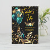 Fabulous Queen Blauwgroen Crown Gold hakken Verjaa Kaart (Staand voorkant)