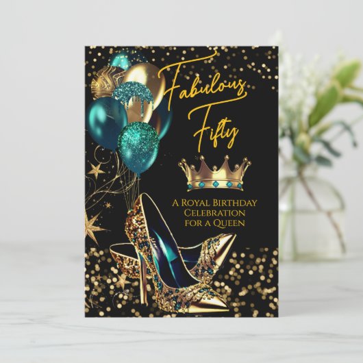 Fabulous Queen Blauwgroen Crown Gold hakken Verjaa Kaart (Staand voorkant)