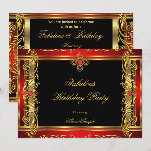 Fabulous Red Black Gold-feestdag Kaart (Voorkant / Achterkant)