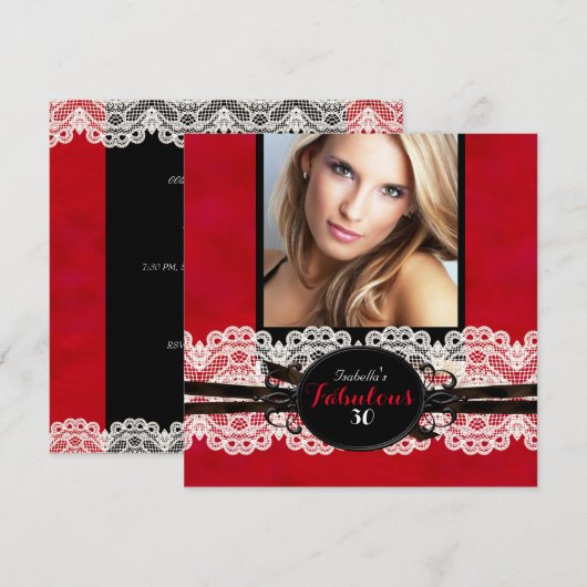 Fabulous Red Black Lace Birthday Party Kaart (Voorkant / Achterkant)