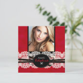 Fabulous Red Black Lace Birthday Party Kaart (Staand voorkant)